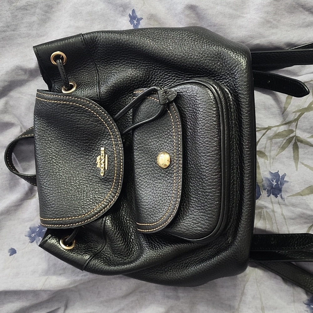 Coach Black Pebble Leather Backpack